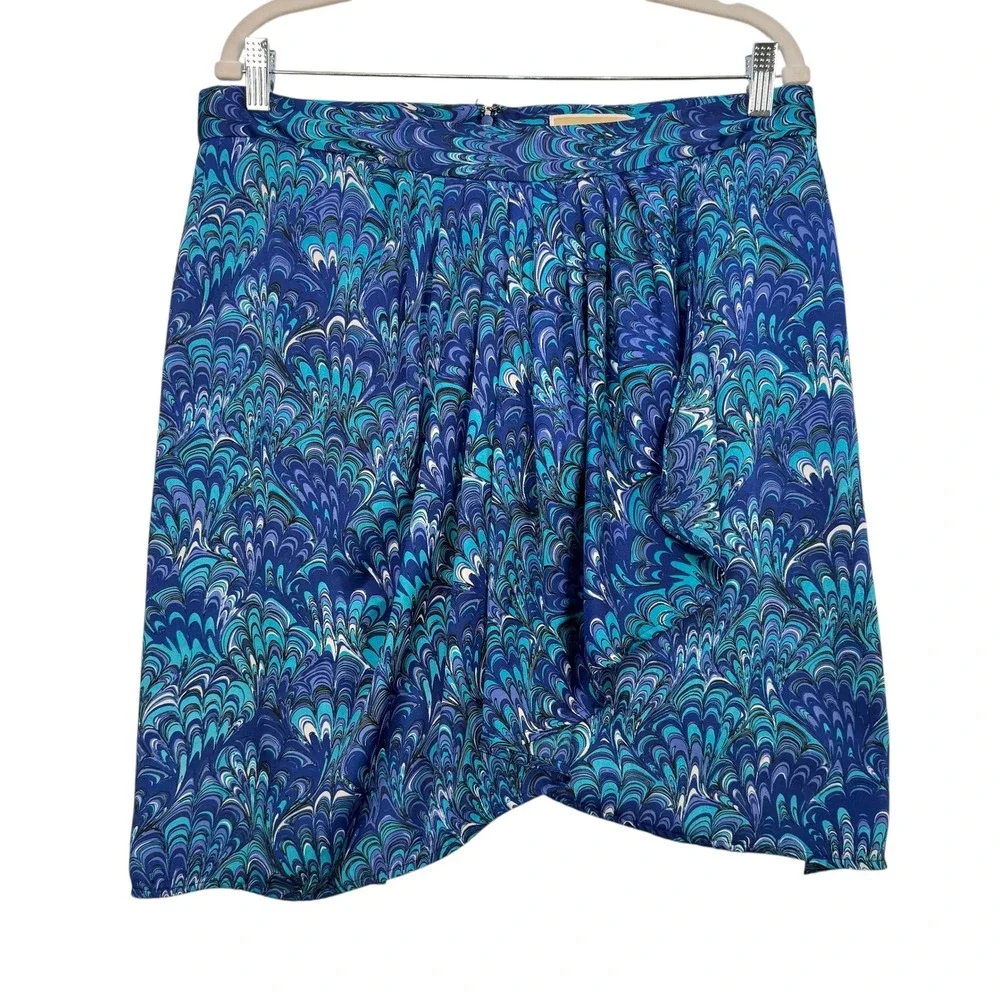 Michael Michael Kors Blue Swirl‎ Print Draped Mini Skirt Size 14
